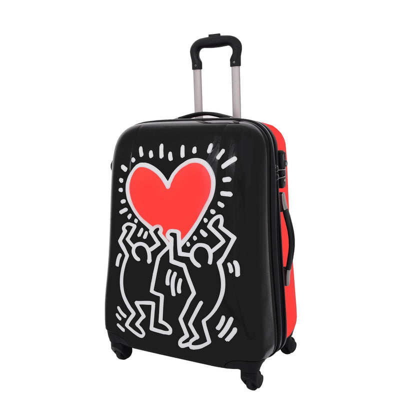 Four Wheels Big Heart Shape Printed Suitcase H820 Black 5