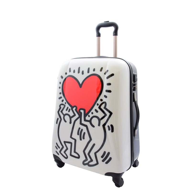 Four Wheels Big Heart Shape Printed Suitcase H820 White 6