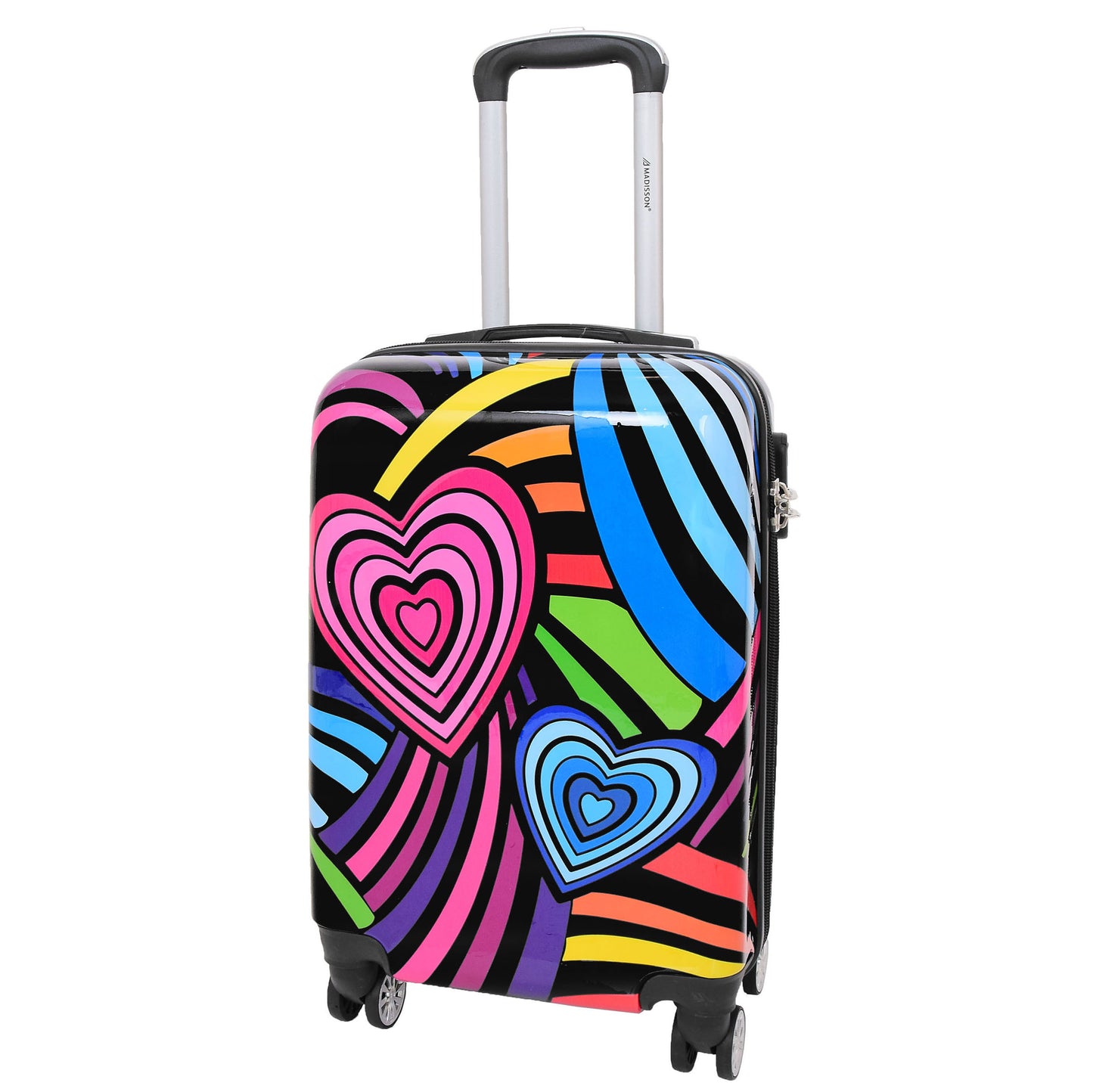 4 Wheels Multi Hearts Print Cabin Small Size Suitcase