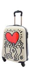 Four Wheels Big Heart Shape Printed Cabin Size Suitcase H820 White