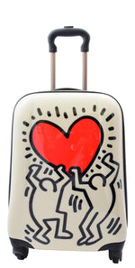 Four Wheels Big Heart Shape Printed Cabin Size Suitcase H820 White
