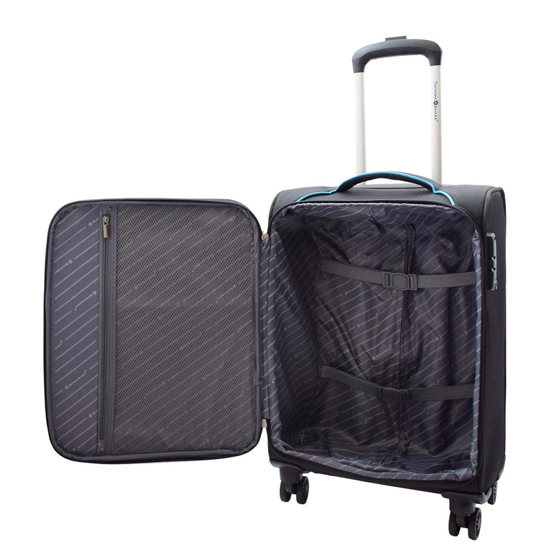 Cabin Size 4 Wheel  Hand Luggage Lightweight Soft Suitcase HL22 Black