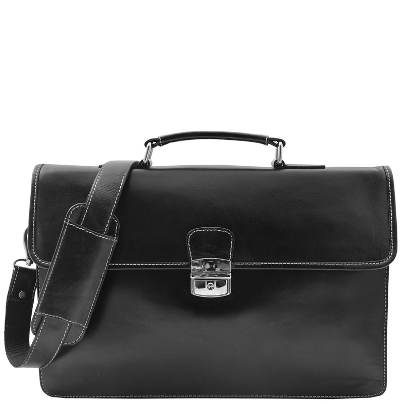 Mens Leather Slimline Organiser Briefcase HOL7141 Black