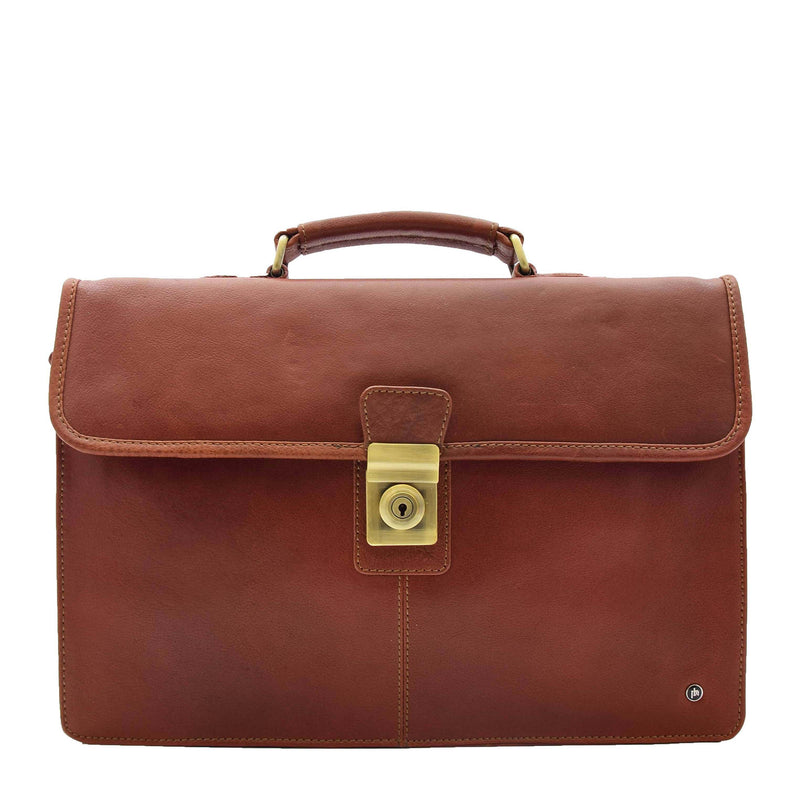 Mens Leather Slimline Briefcase Business Bag Lama Tan 3