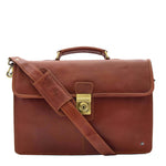 Mens Leather Slimline Briefcase Business Bag Lama Tan 6