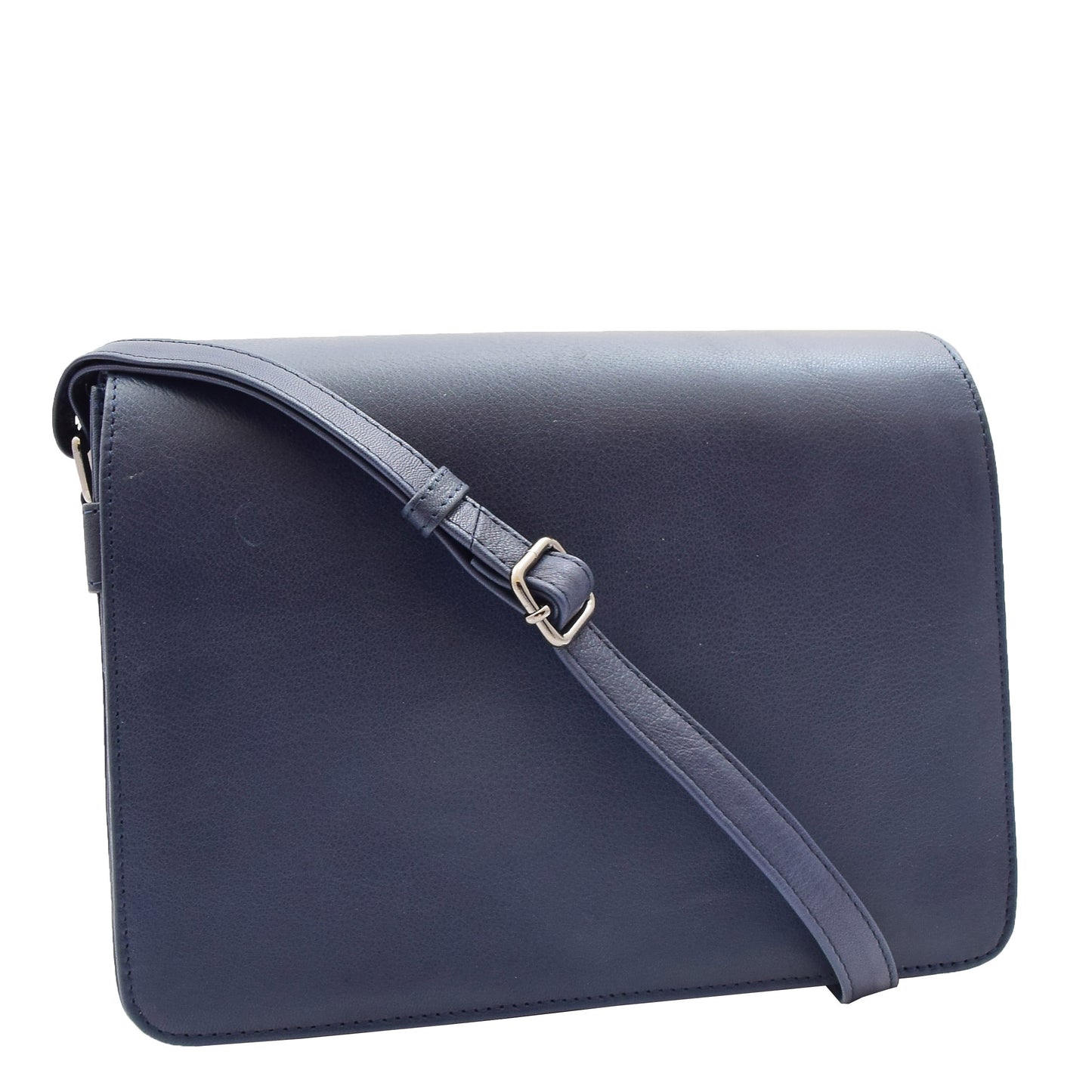 Womens Leather Cross Body Bag Flap Over Messenger Office Organiser HOL323 Navy