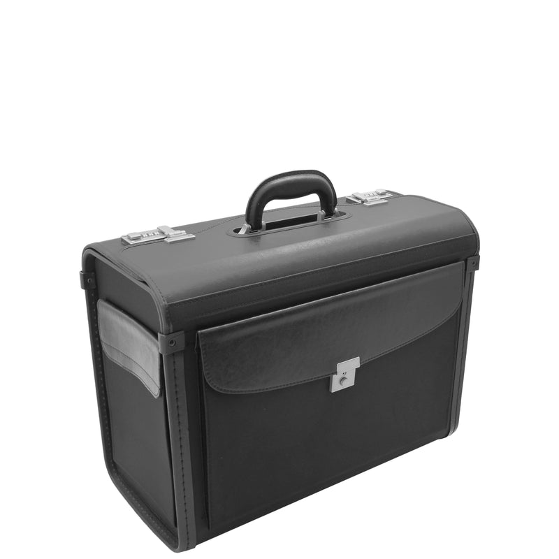 Pilot Case Without Wheels Faux Leather Briefcase Doctors Business Bag H002 Black