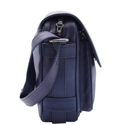 Womens Cross Body Real Leather Messenger Bag Flap Over Organiser HOL325 Navy