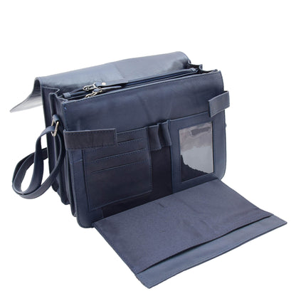 Womens Leather Cross Body Bag Flap Over Messenger Office Organiser HOL323 Navy