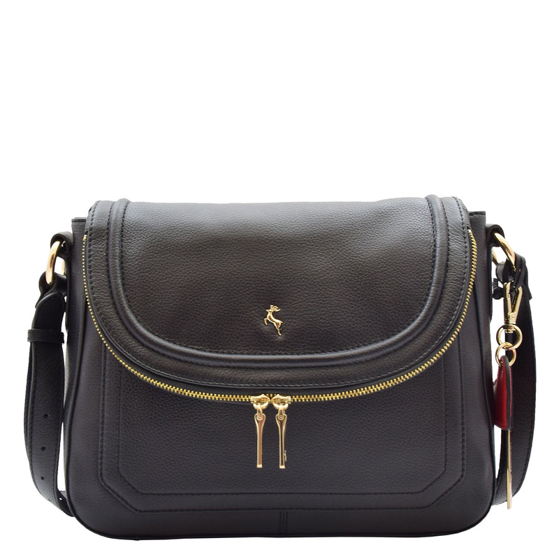 Womens Genuine Leather Crossbody Bag Work Casual Trendy Design Handbag Marielia Black 4
