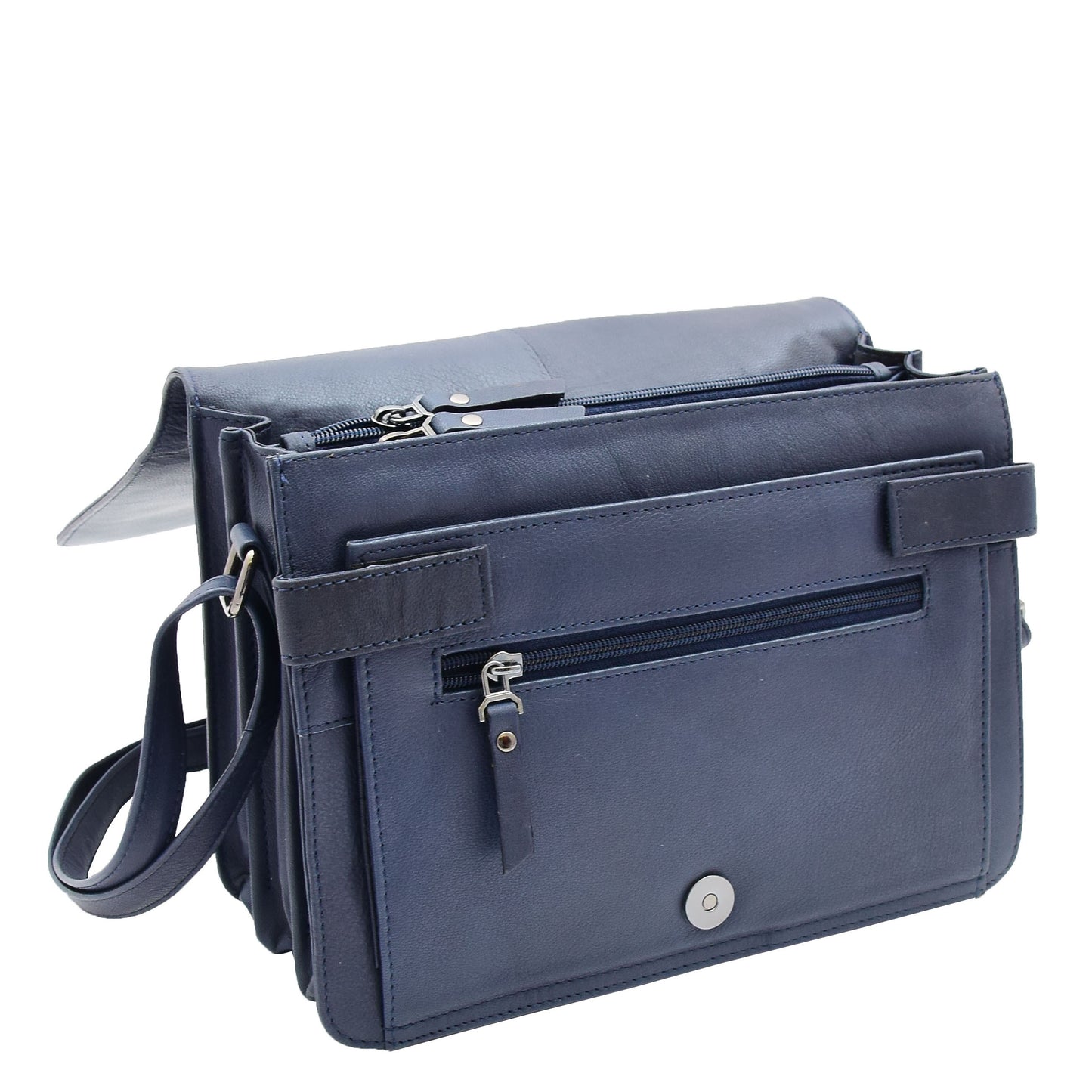 Womens Leather Cross Body Bag Flap Over Messenger Office Organiser HOL323 Navy