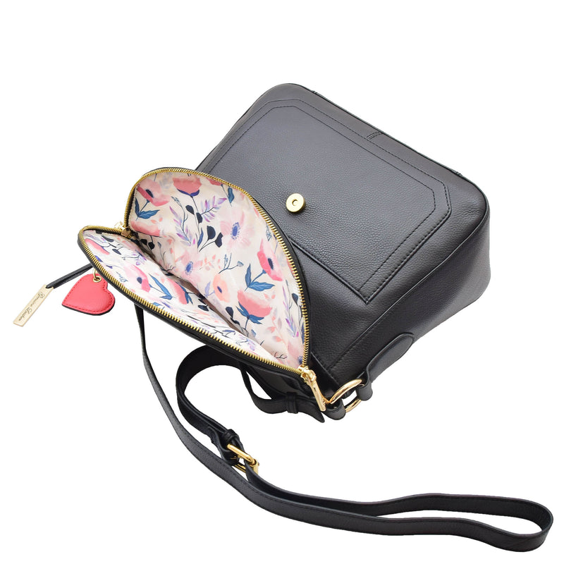 Womens Genuine Leather Crossbody Bag Work Casual Trendy Design Handbag Marielia Black 7