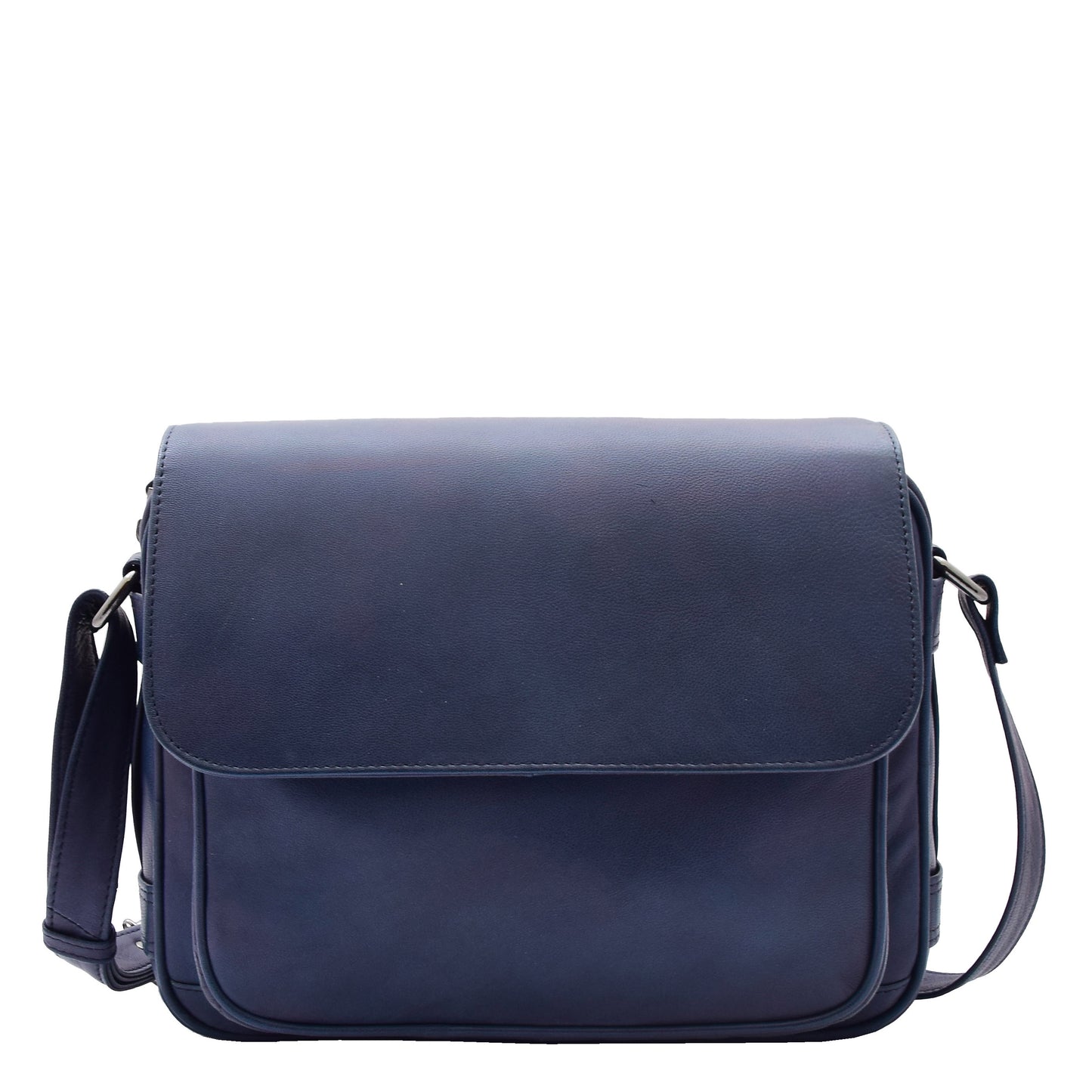 Womens Cross Body Real Leather Messenger Bag Flap Over Organiser HOL325 Navy