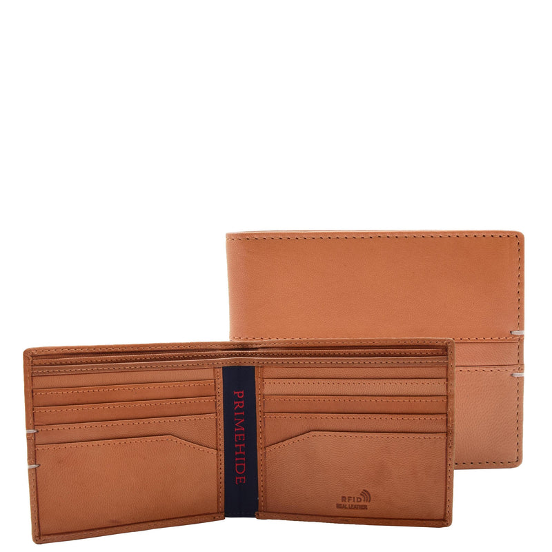 Mens Leather Slim Bifold Wallet HOL802 Cognac