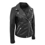 Womens Leather Biker Style Jacket Cross Zip Maya Black 3