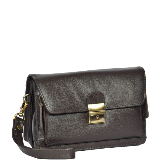 leather wrist bag brown