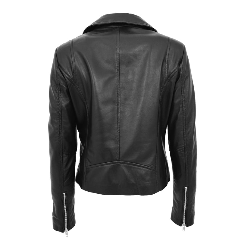 Womens Leather Biker Style Jacket Cross Zip Maya Black 1