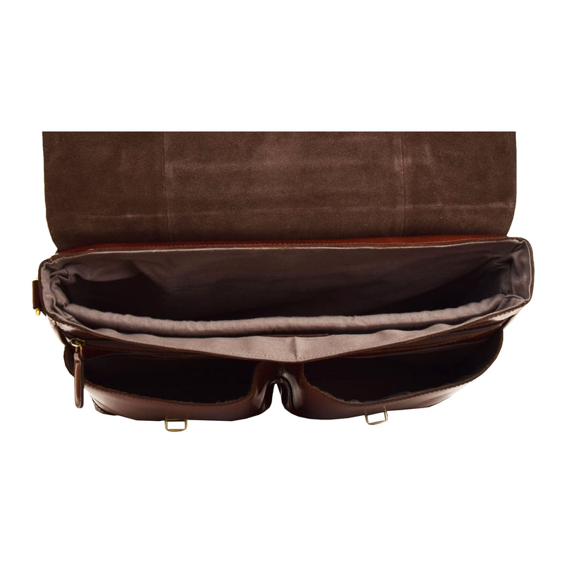 Mens Leather Cross Body Flap Over Briefcase Exeter Brown 6