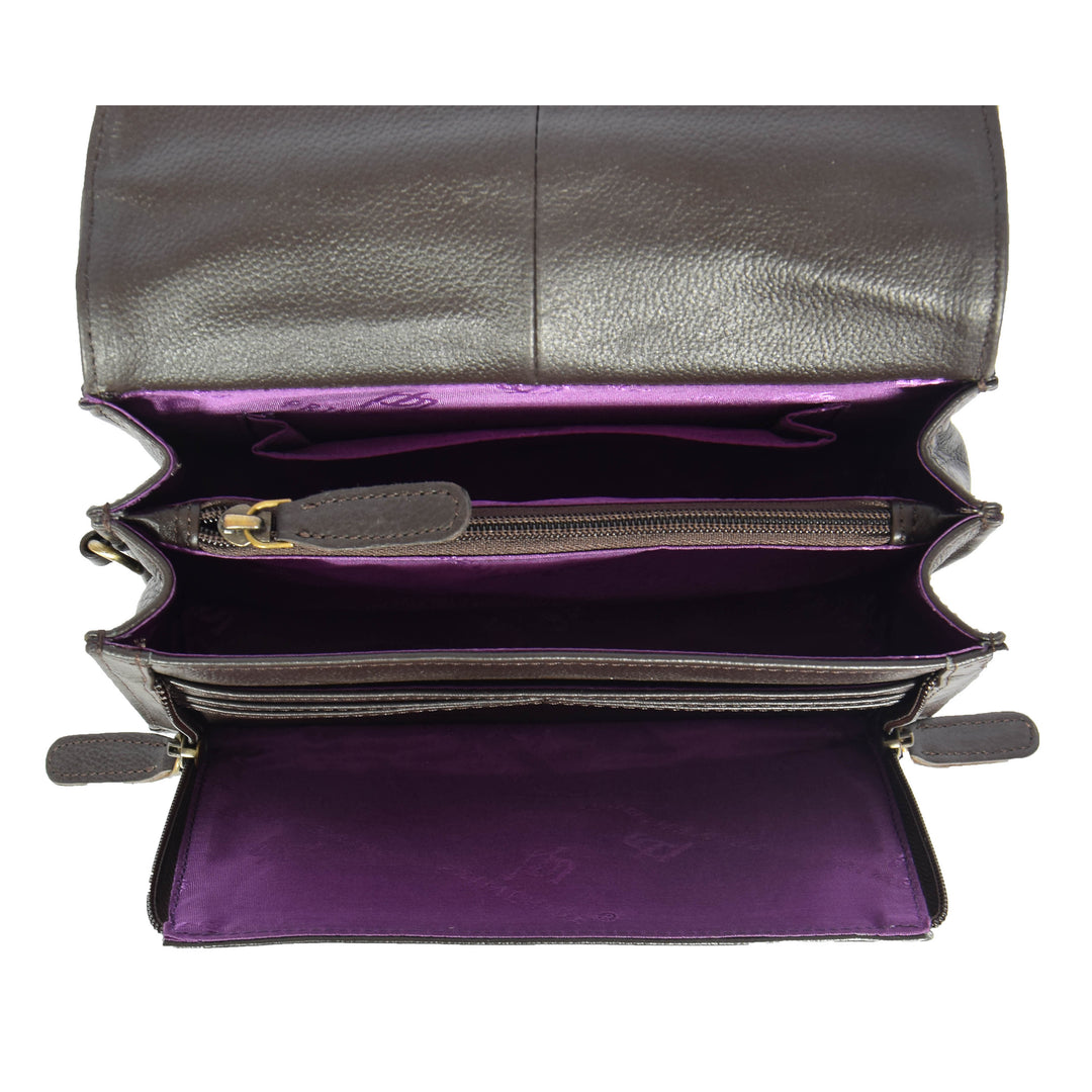 leather clutch bag with a middle zip divider
