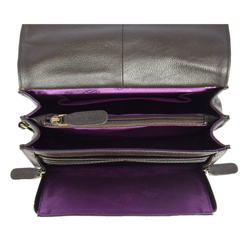 leather clutch bag with a middle zip divider