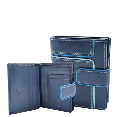 Womens Bifold Leather Purse Booklet Style Wallet HOL117 Navy