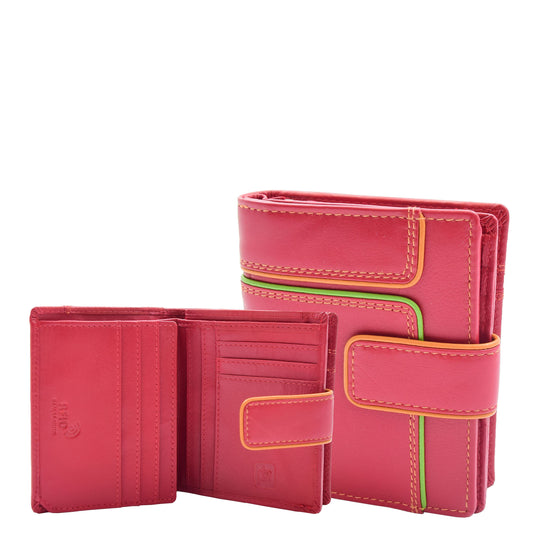 Womens Bifold Leather Purse Booklet Style Wallet HOL117 Red