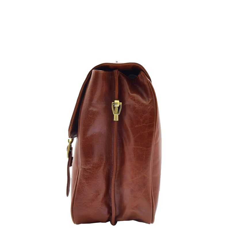 Mens Leather Briefcase Cross Body Bag Snowshill Cognac 53
