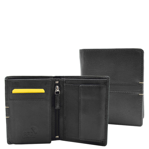 Mens Real Leather Small Bifold Wallet HOL800 Black