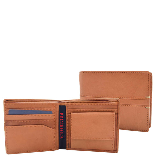 Mens Real Leather Bifold Wallet HOL801 Cognac