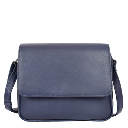 Womens Leather Cross Body Bag Casual Flap over Organiser HOL324 Navy