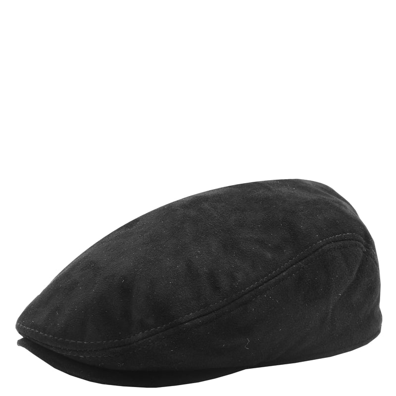 Soft Suede Leather Classic Flat Cap Black 2