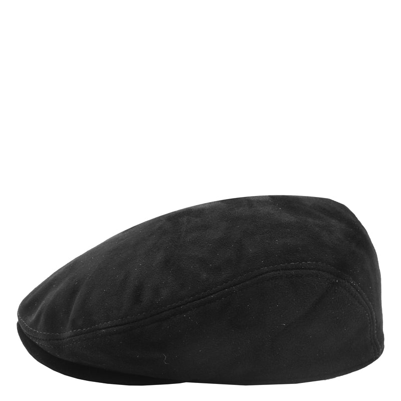 Soft Suede Leather Classic Flat Cap Black 3