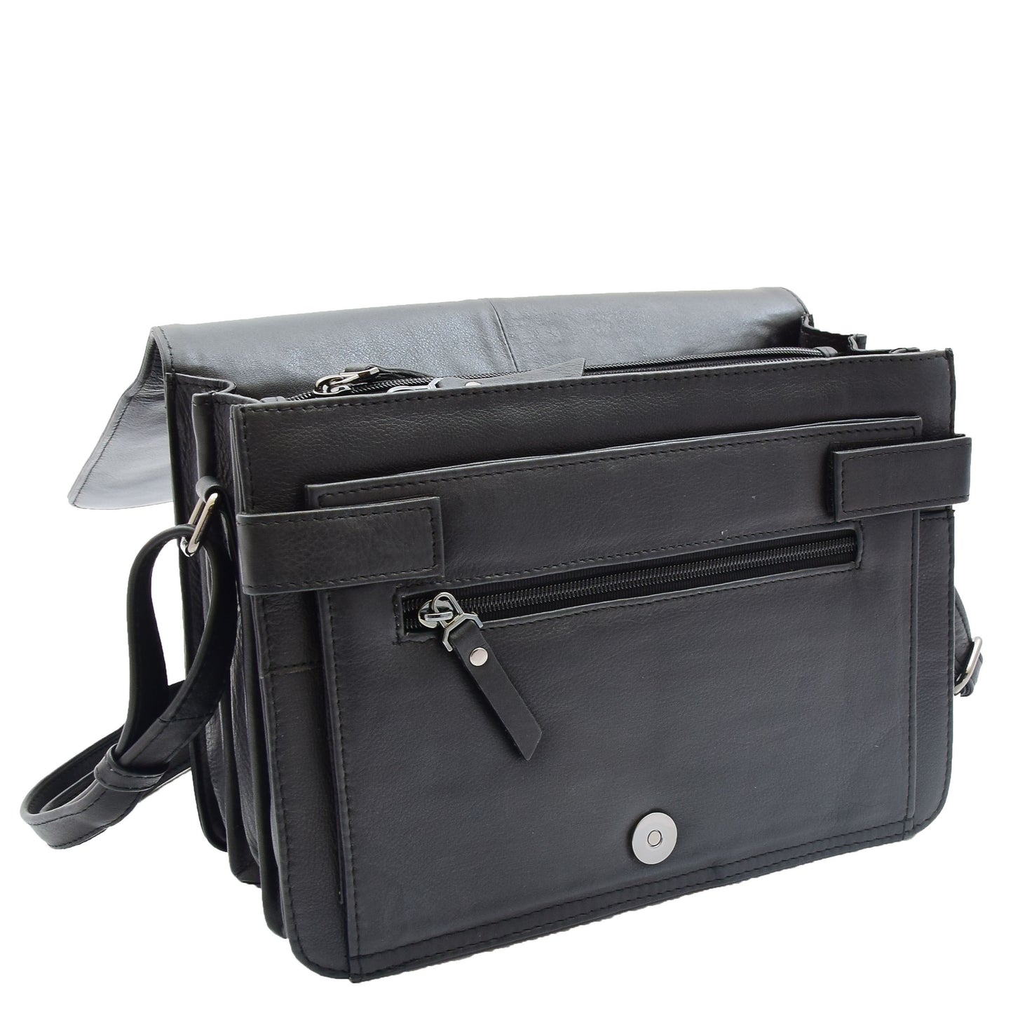 Womens Leather Cross Body Bag Flap Over Messenger Office Organiser HOL323 Black