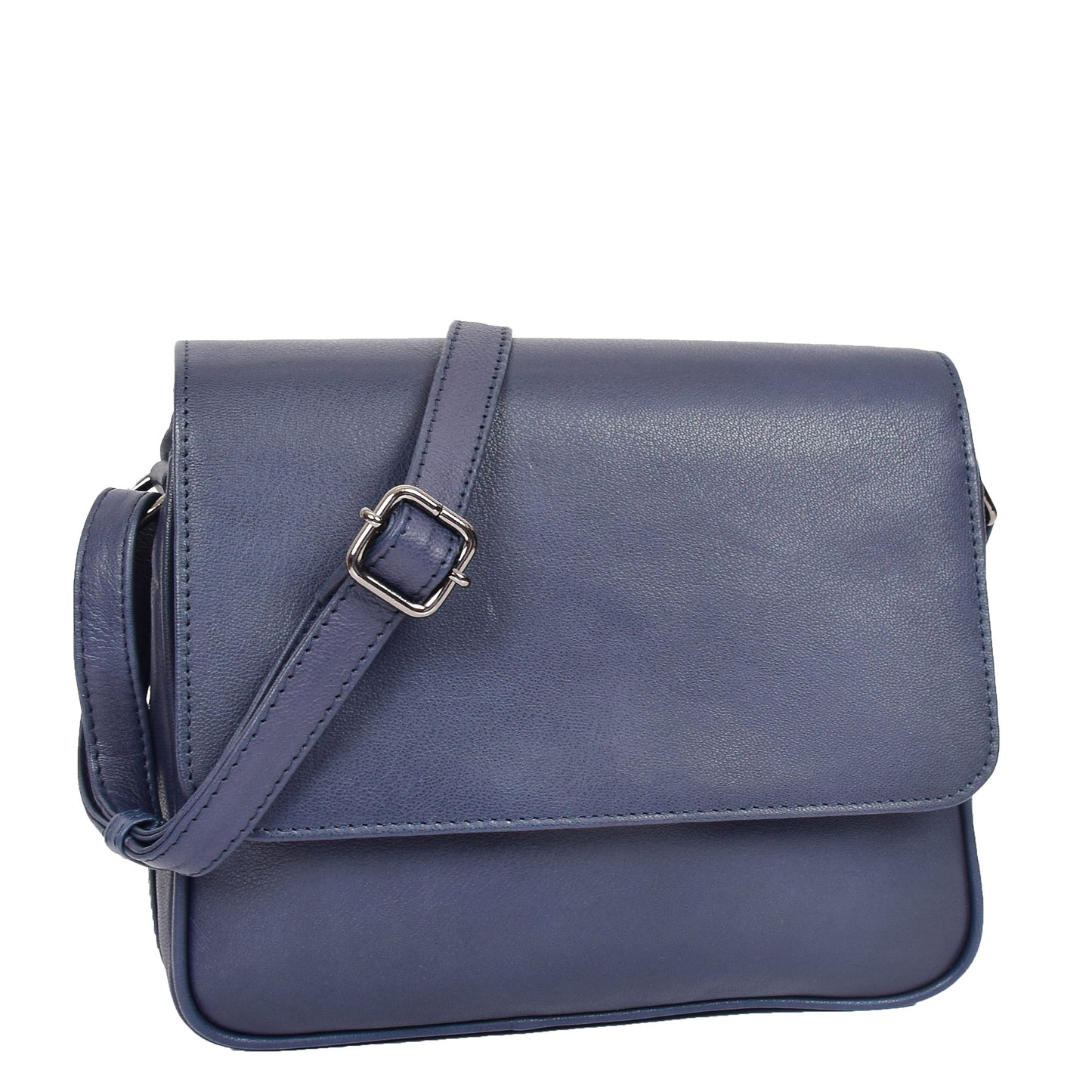 Womens Leather Cross Body Bag Casual Flap over Organiser HOL324 Navy