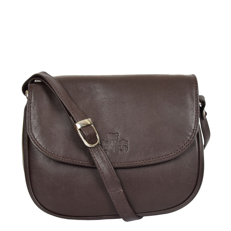 Womens Leather Cross Body Flap over Bag Athena Brown
