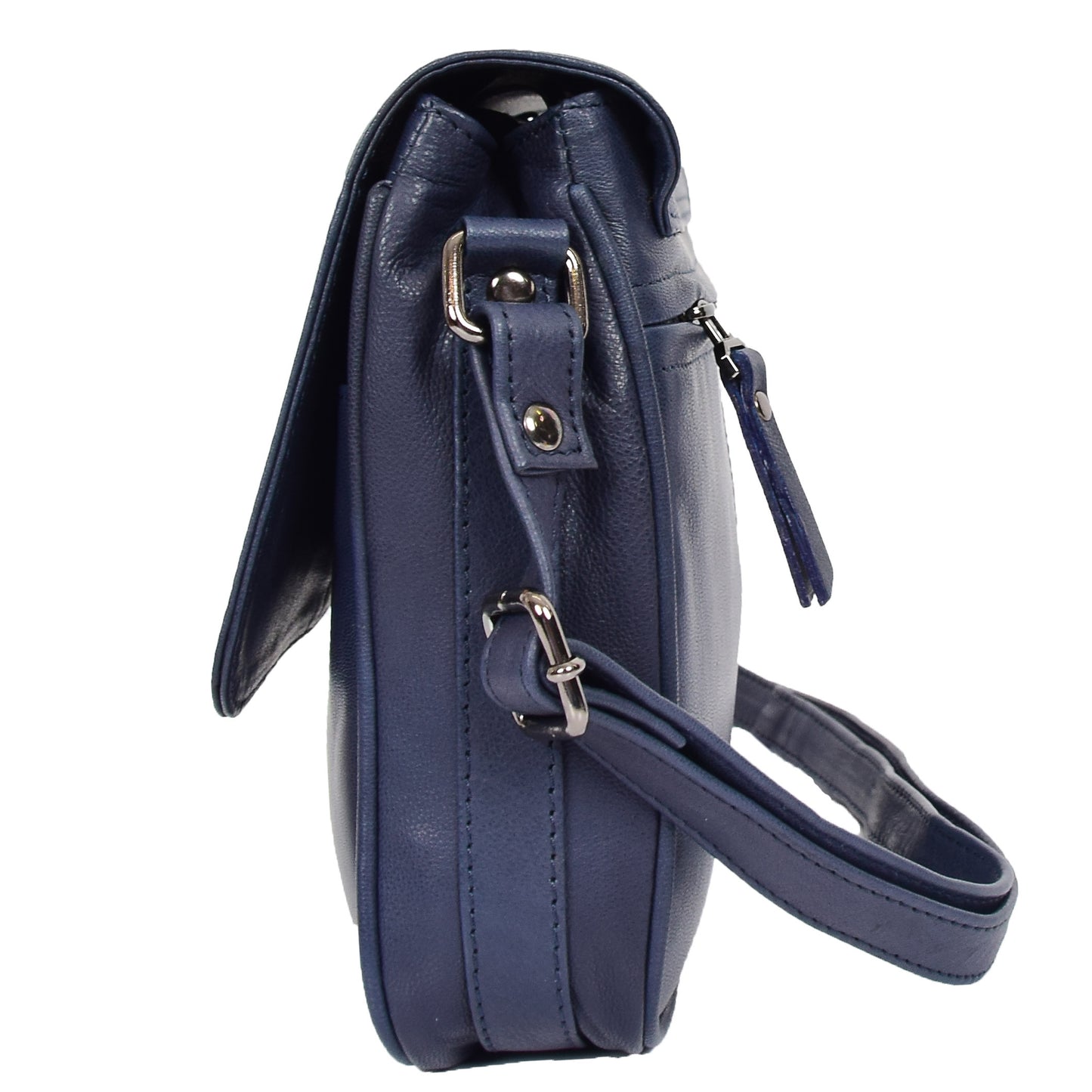 Womens Leather Cross Body Bag Casual Flap over Organiser HOL324 Navy